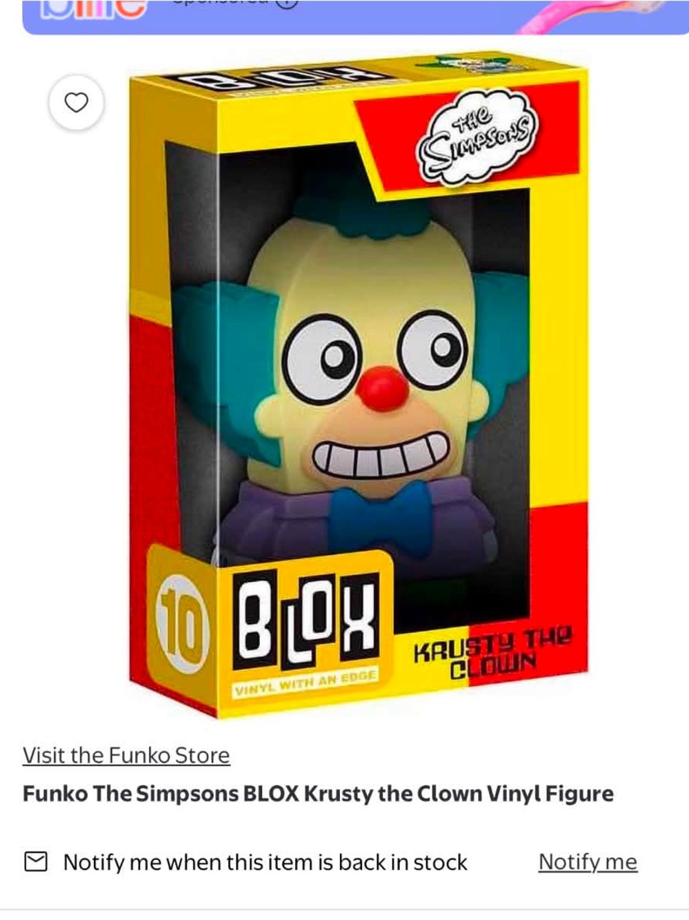 Funko The Simpsons Krusty the Clown BLOX Figure - Yellow/Blue/Red
